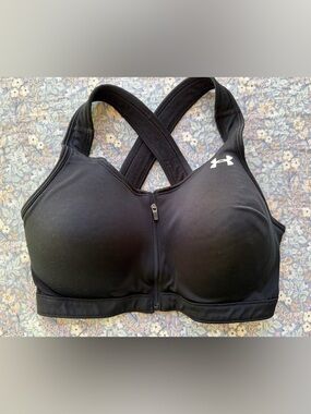 Under Armour Black Front-Zip High-Support Sports Bra with Cross-Back Straps